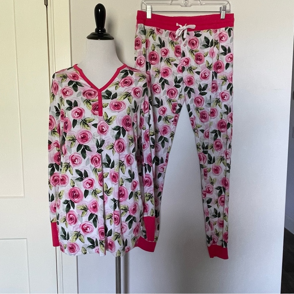 Little Sleepies Womens Pajama Set sz Small Roses Pink Breastfeeding Friendly - Picture 3 of 16